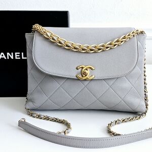 Chanel Gray Caviar Leather Top Handle Two-way Flap Bag